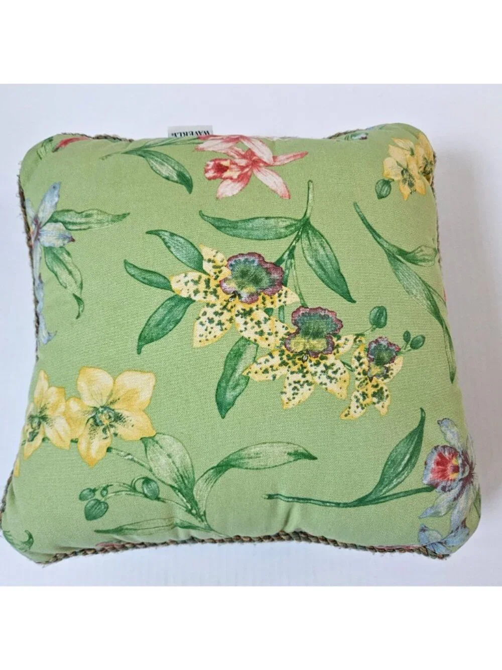 Waverly Orchid Cove Reversible Pillow 16X16 Green Turquoise Floral Tropical